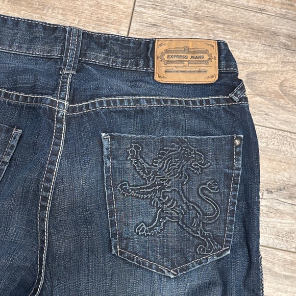 Express Men's Dark Blue Kingston Classic Fit Regular Rose Boot Cut Jeans 34 X 30 - Picture 5 of 5